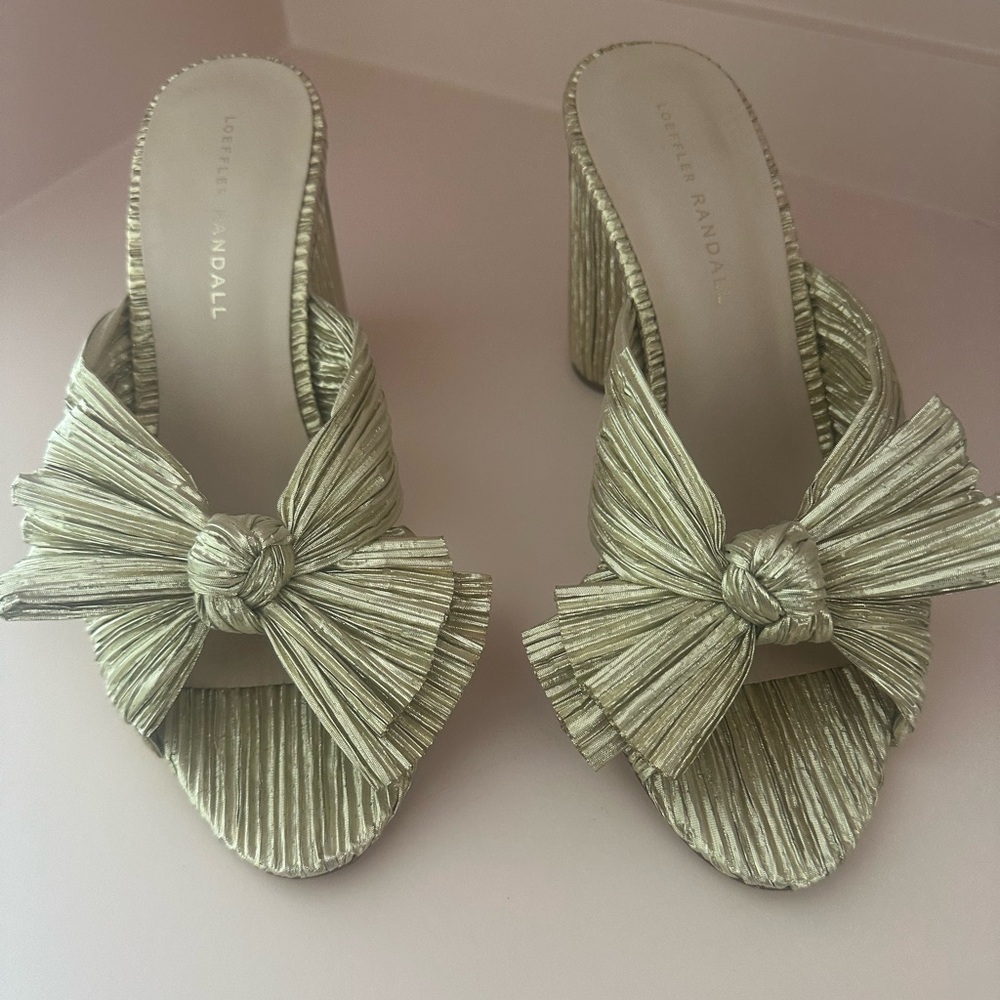Loeffler Randall Metallic Gold Bow Mules